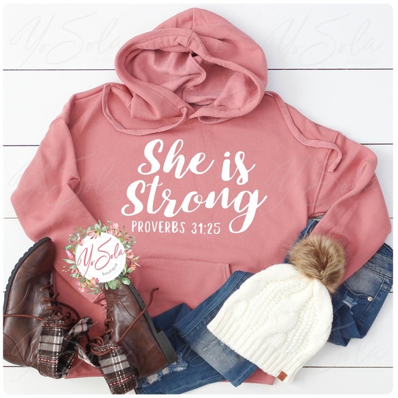 Tops - “She is Strong” Mauve Hoodie Pullover